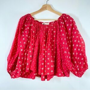Anthropologie Kopal Red Luma Peasant Boho Flowy Puff 3/4 Sleeve Blouse XS